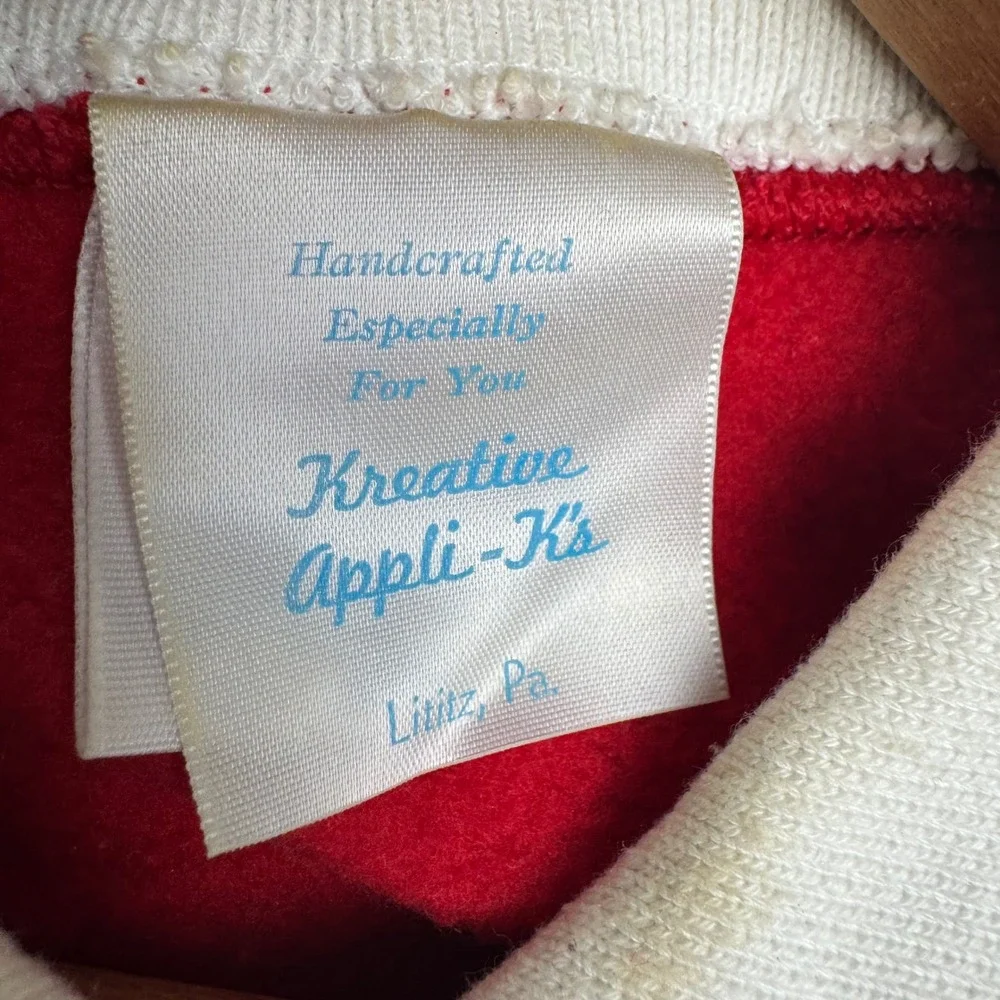 Vintage Tultex Red Sweatshirt Patchwork Star Applique White Collar USA Made L